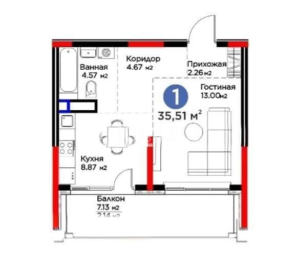Продажа 1-комнатной квартиры, 35.5 м² в Алматы - фото 3