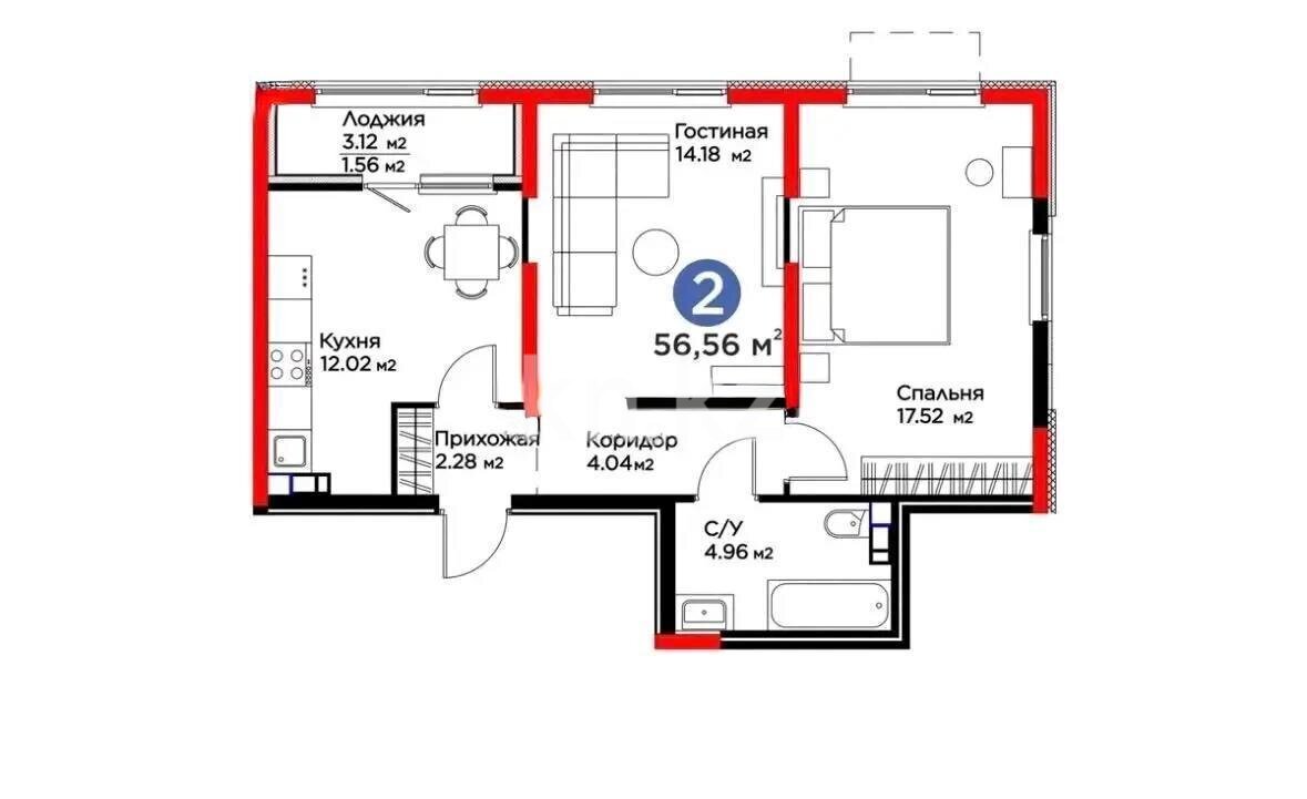 Продажа 2-комнатной квартиры, 57 м² в Алматы