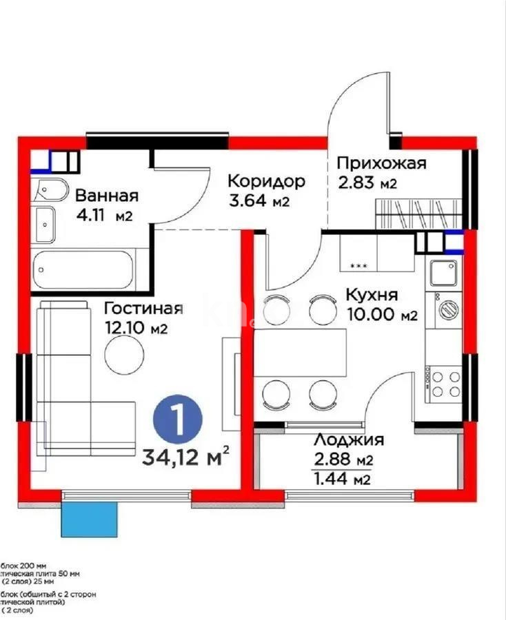 Продажа 1-комнатной квартиры, 34.12 м² в Алматы - фото 4