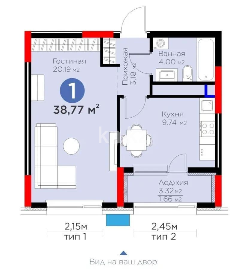 Продажа 1-комнатной квартиры, 38.77 м², пр. Туран, дом  55/5 в Астане