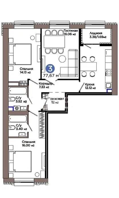Продажа 3-комнатной квартиры, 79 м² в Астане