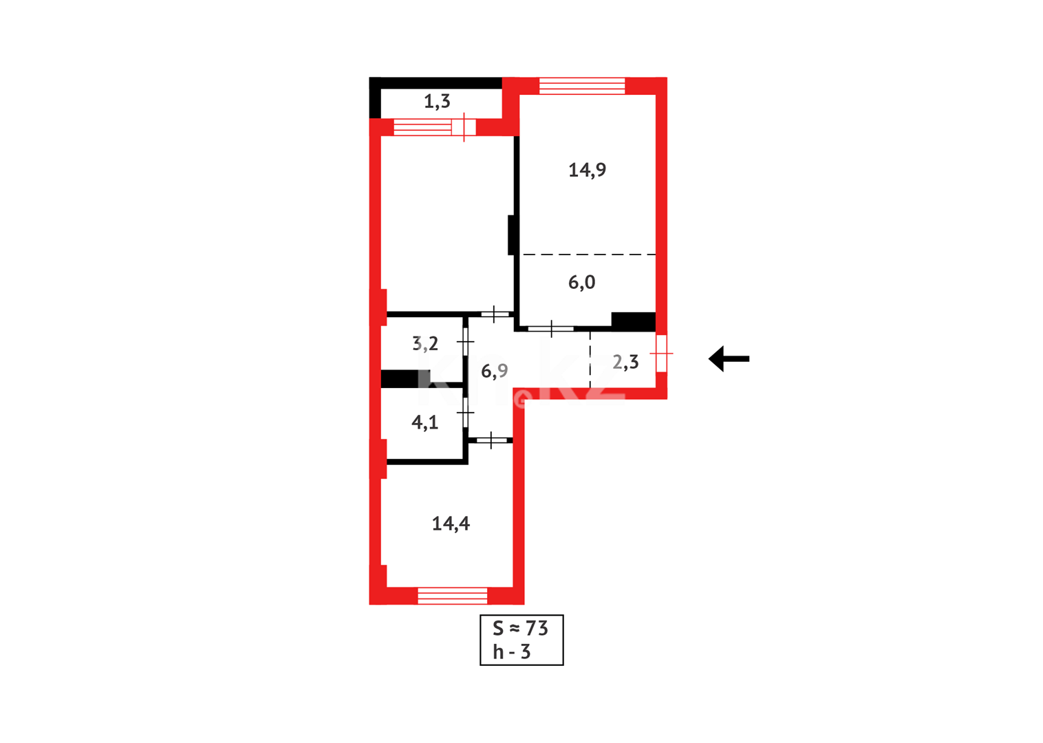 Продажа 3-комнатной квартиры, 68.54 м² в Астане - фото 11