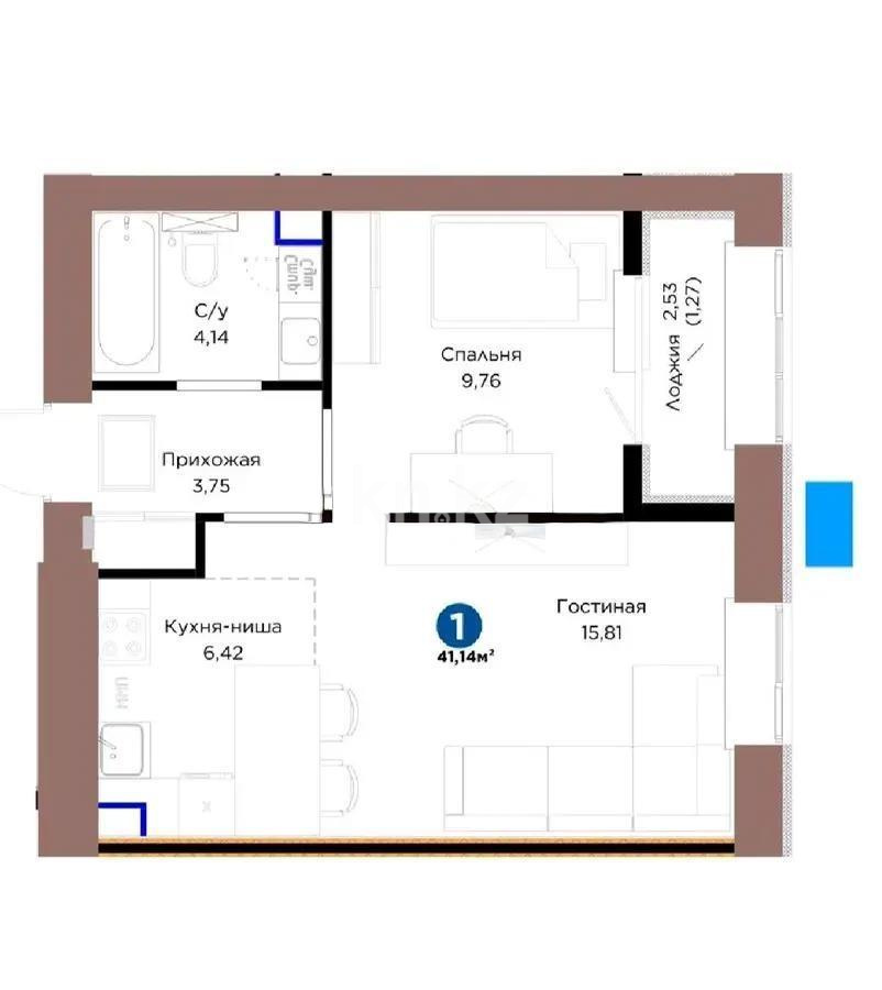 Продажа 2-комнатной квартиры, 41.14 м² в Астане