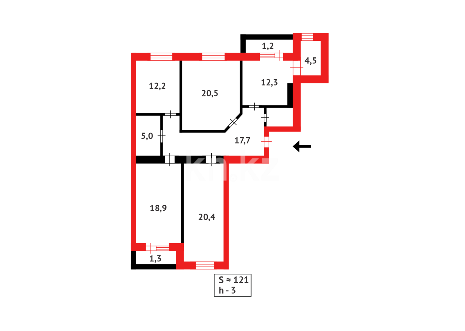 Продажа 4-комнатной квартиры, 120 м², ул. Ашимова, дом  13 в Караганде - фото 35