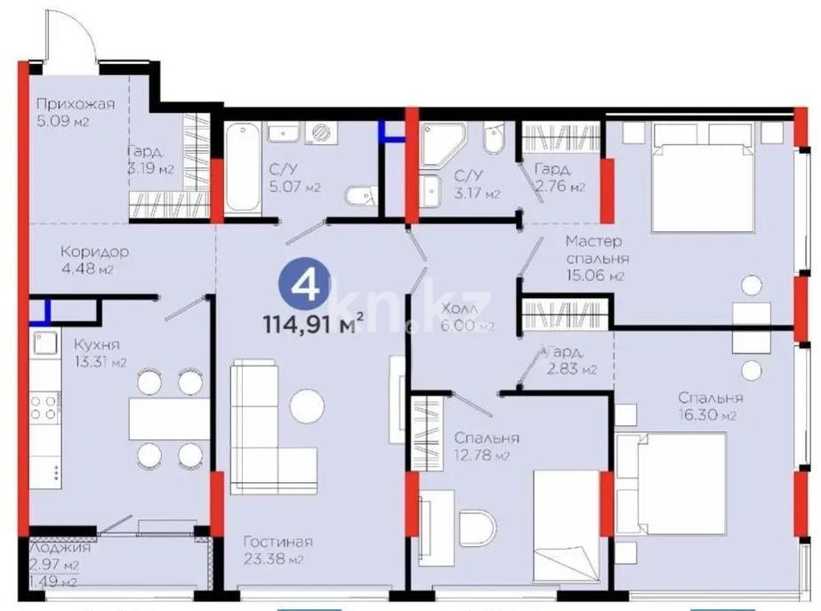 Продажа 4-комнатной квартиры, 114.91 м² в Астане