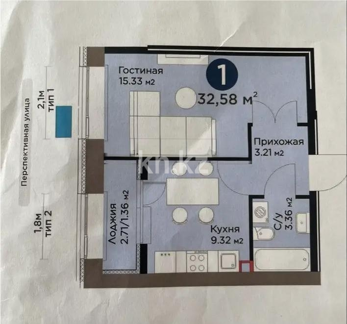 Продажа 1-комнатной квартиры, 33 м² в Астане