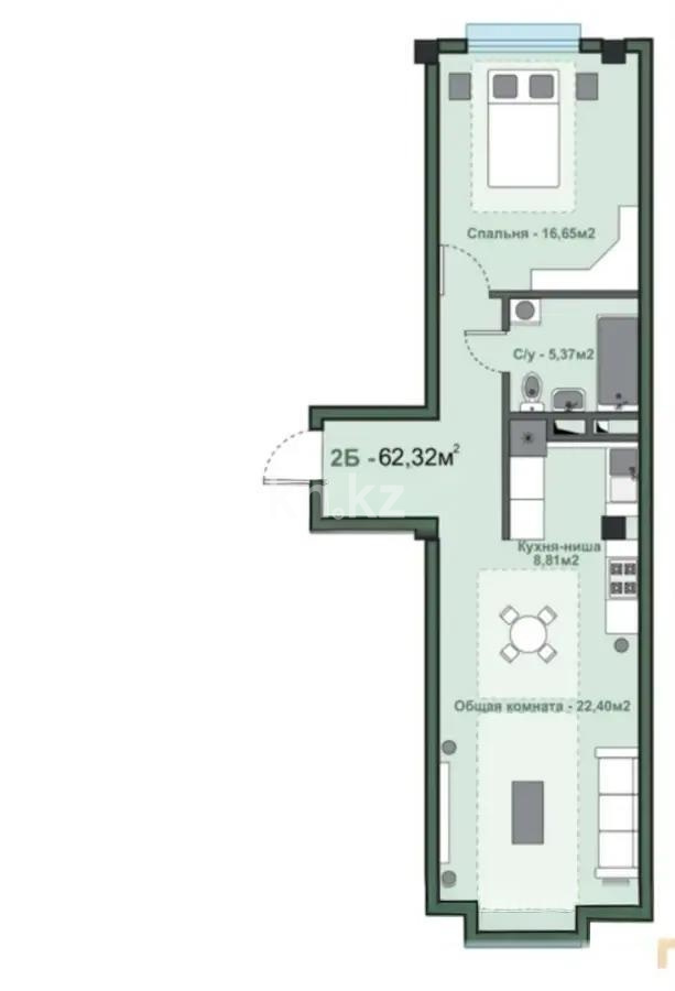 Продажа 2-комнатной квартиры, 62.32 м² в Алматы