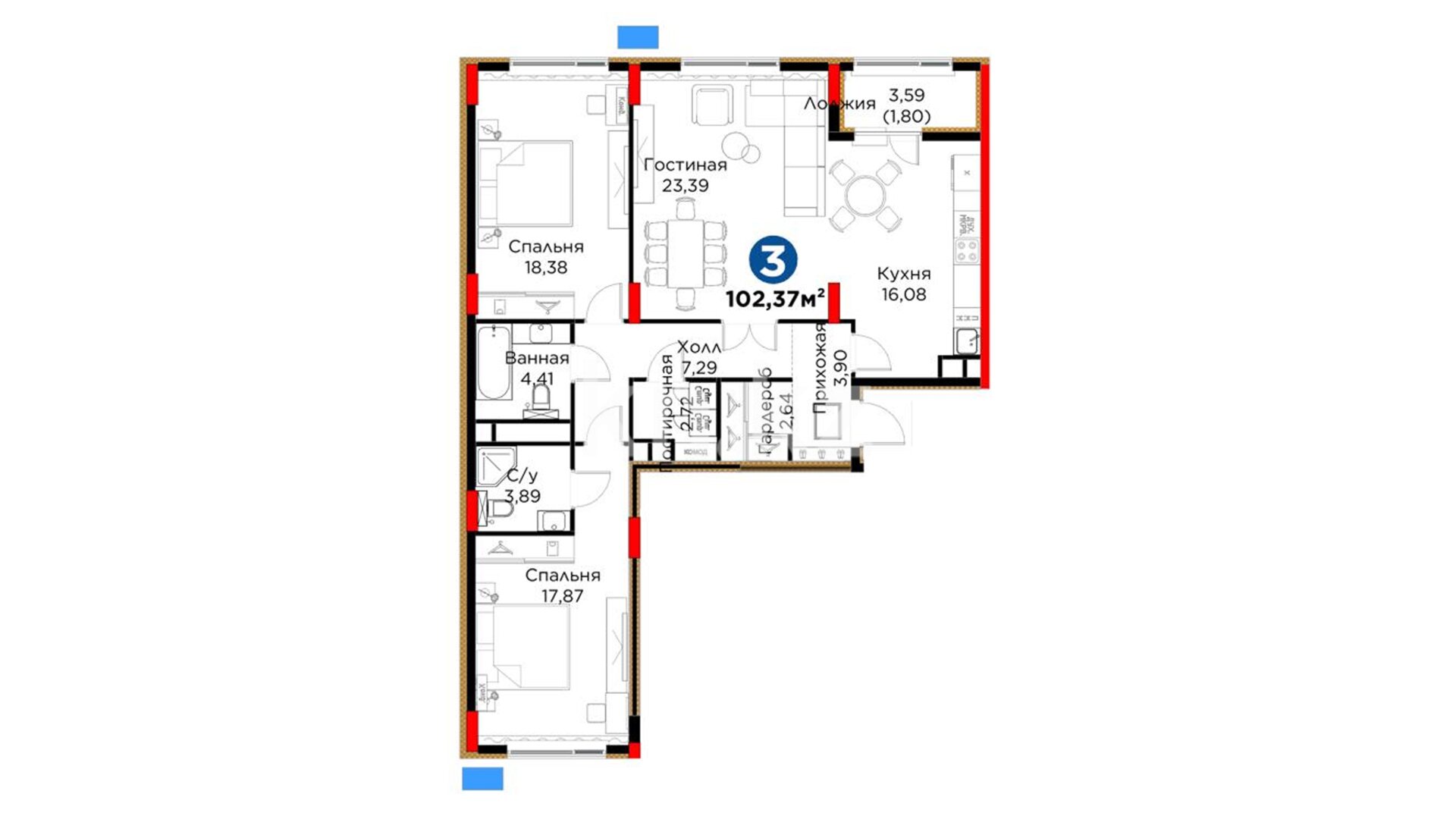 ЖК ŪIA. TARIH, 3-комнатная, цена 78 927 270 ₸, 771 000 ₸&nbsp;/&nbsp;м²