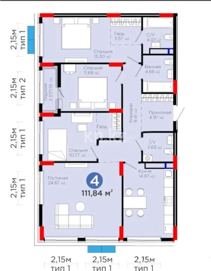 Продажа 4-комнатной квартиры, 112 м², ул. Е-900, дом  8 в Астане