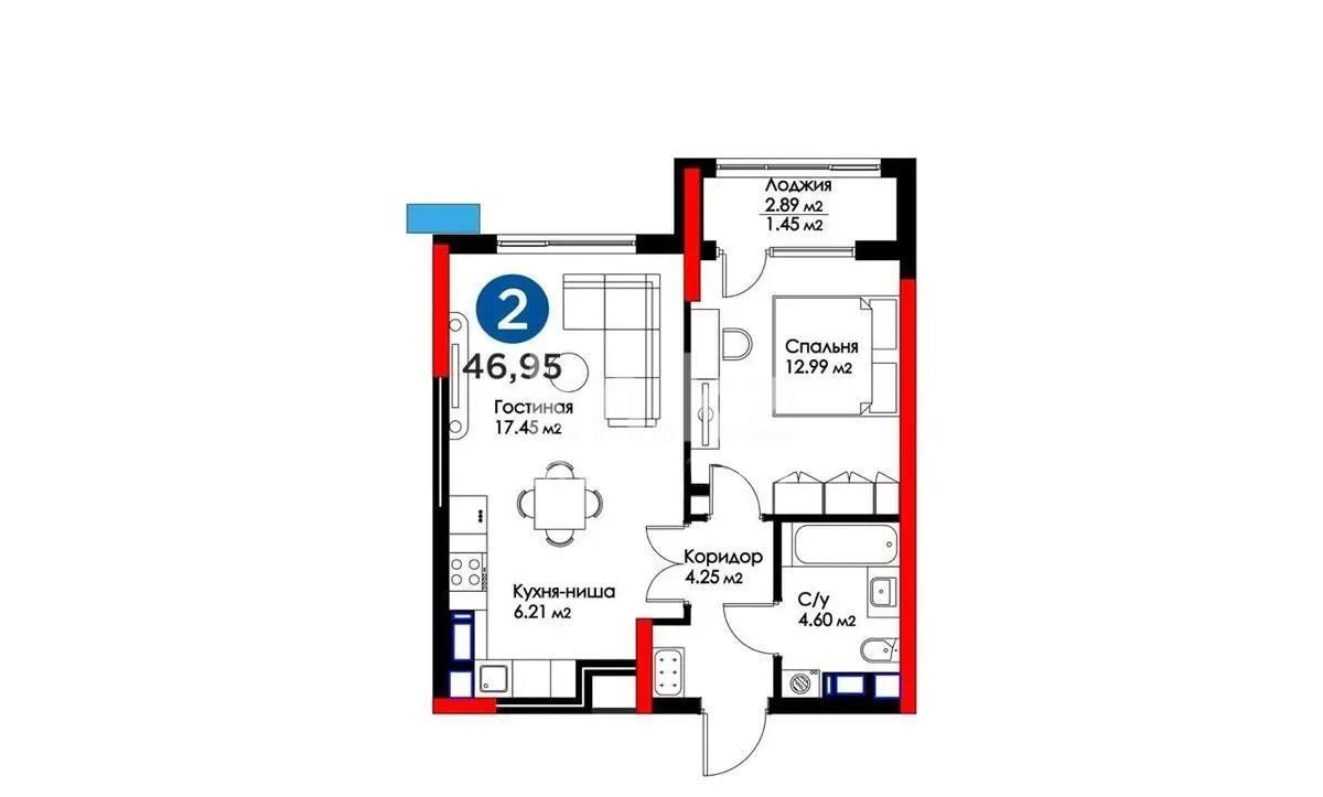 Продажа 2-комнатной квартиры, 47 м² в Астане