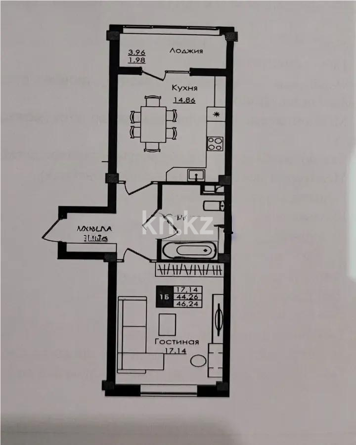 Продажа 2-комнатной квартиры, 47.2 м² в Астане