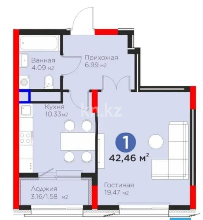 Продажа 1-комнатной квартиры, 43 м², ул. Рыскулова, дом  18 в Астане