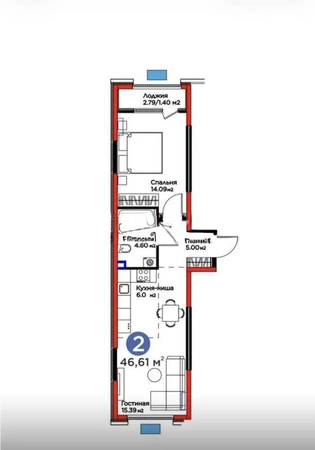 Продажа 2-комнатной квартиры, 46 м² в Алматы