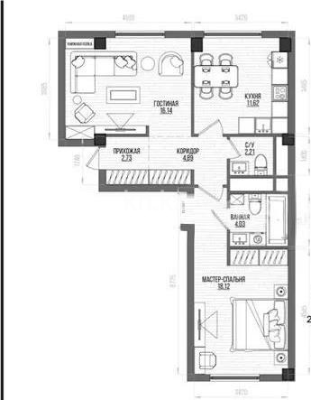 Продажа 2-комнатной квартиры, 57.5 м² в Астане