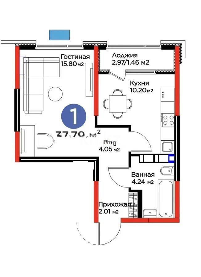 Продажа 1-комнатной квартиры, 38 м² в Алматы