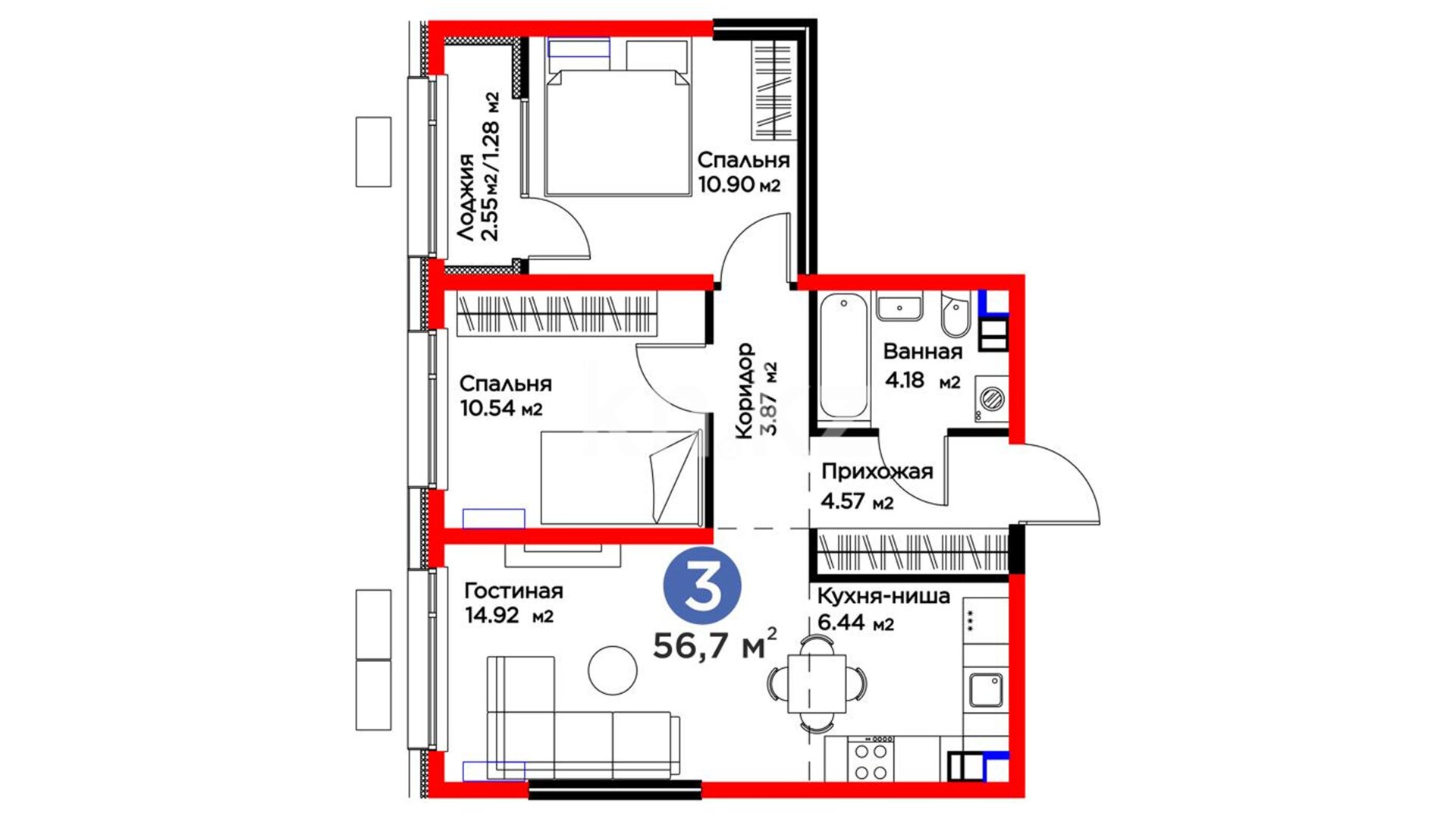 ЖК Arena City. Balance B, 2-комнатная, цена 45 360 000 ₸, 800 000 ₸&nbsp;/&nbsp;м²