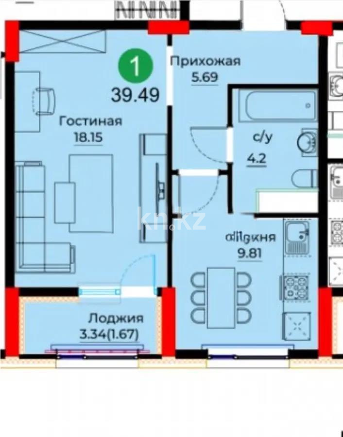 Продажа 1-комнатной квартиры, 39.5 м², ул. Е-429, дом  26 в Астане