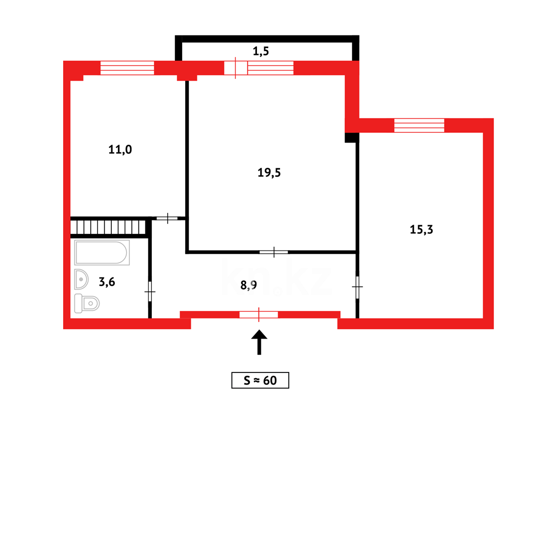 Продажа 2-комнатной квартиры, 60 м², ул. Сарыарка, дом  31 в Караганде - фото 5