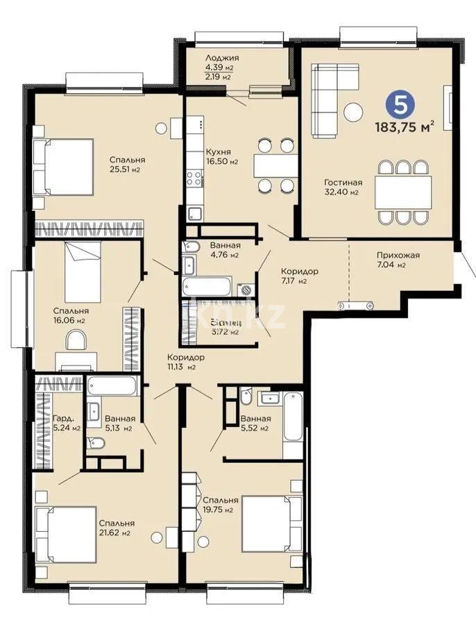 Продажа 5-комнатной квартиры, 185 м², ул. Рыскулова, дом  3 в Астане