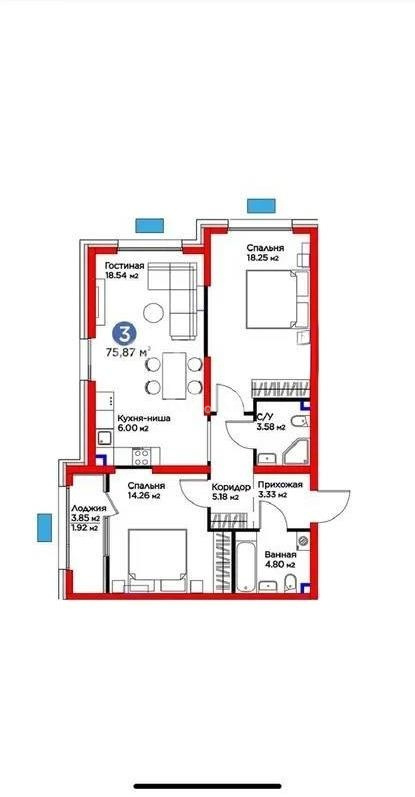 Продажа 3-комнатной квартиры, 75.87 м² в Алматы