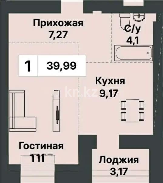 Продажа 1-комнатной квартиры, 40 м² в Астане