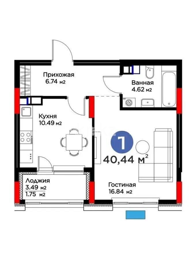 Продажа 1-комнатной квартиры, 40.8 м² в Астане