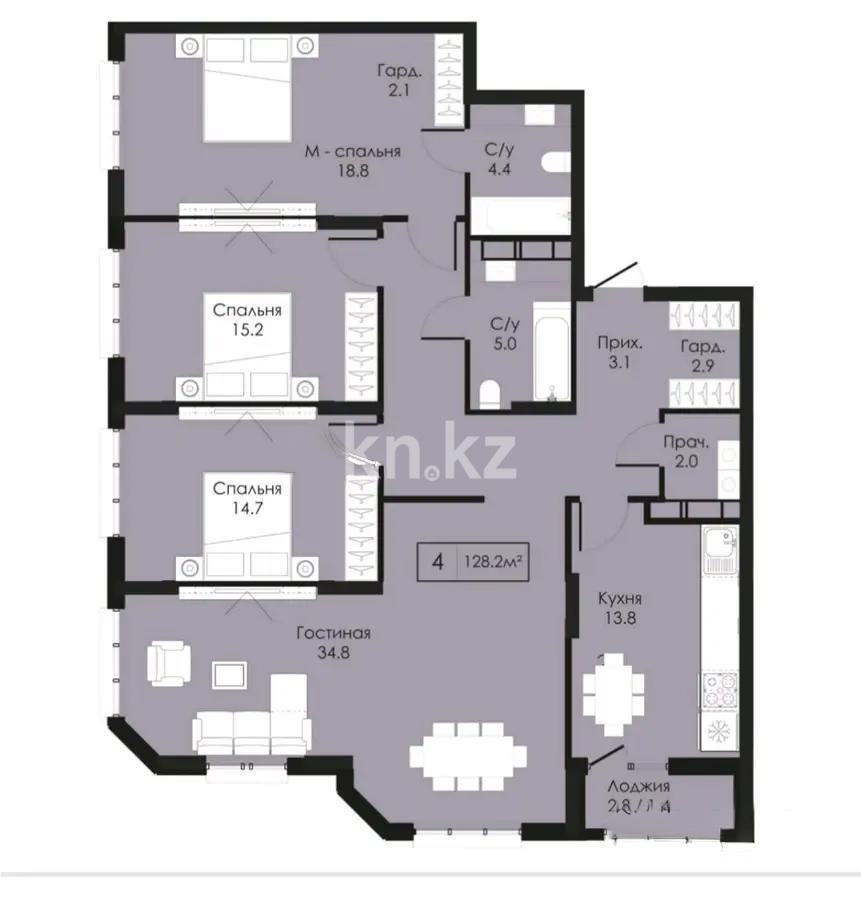 Продажа 4-комнатной квартиры, 129 м² в Астане
