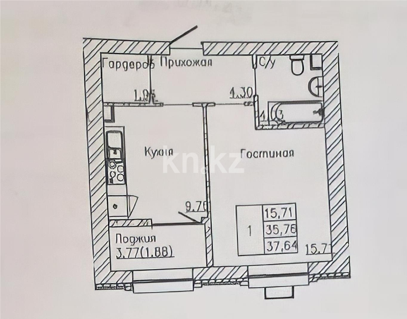 Продажа 1-комнатной квартиры, 36.5 м² в Астане