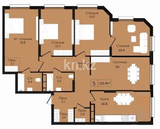Продажа 5-комнатной квартиры, 132 м² в Астане