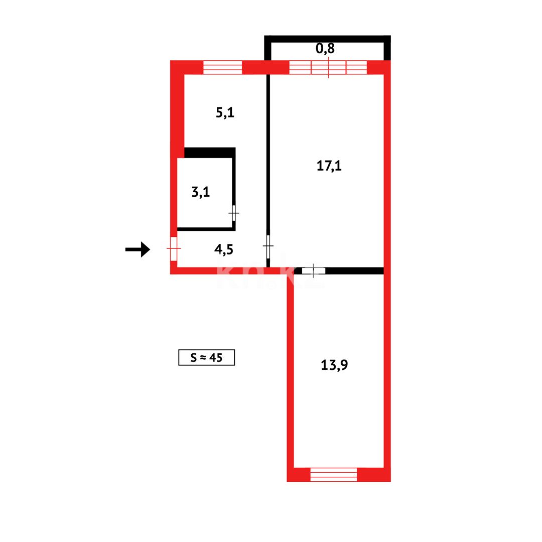 Продажа 2-комнатной квартиры, 44 м², ул. Байсеитовой в Темиртау - фото 14