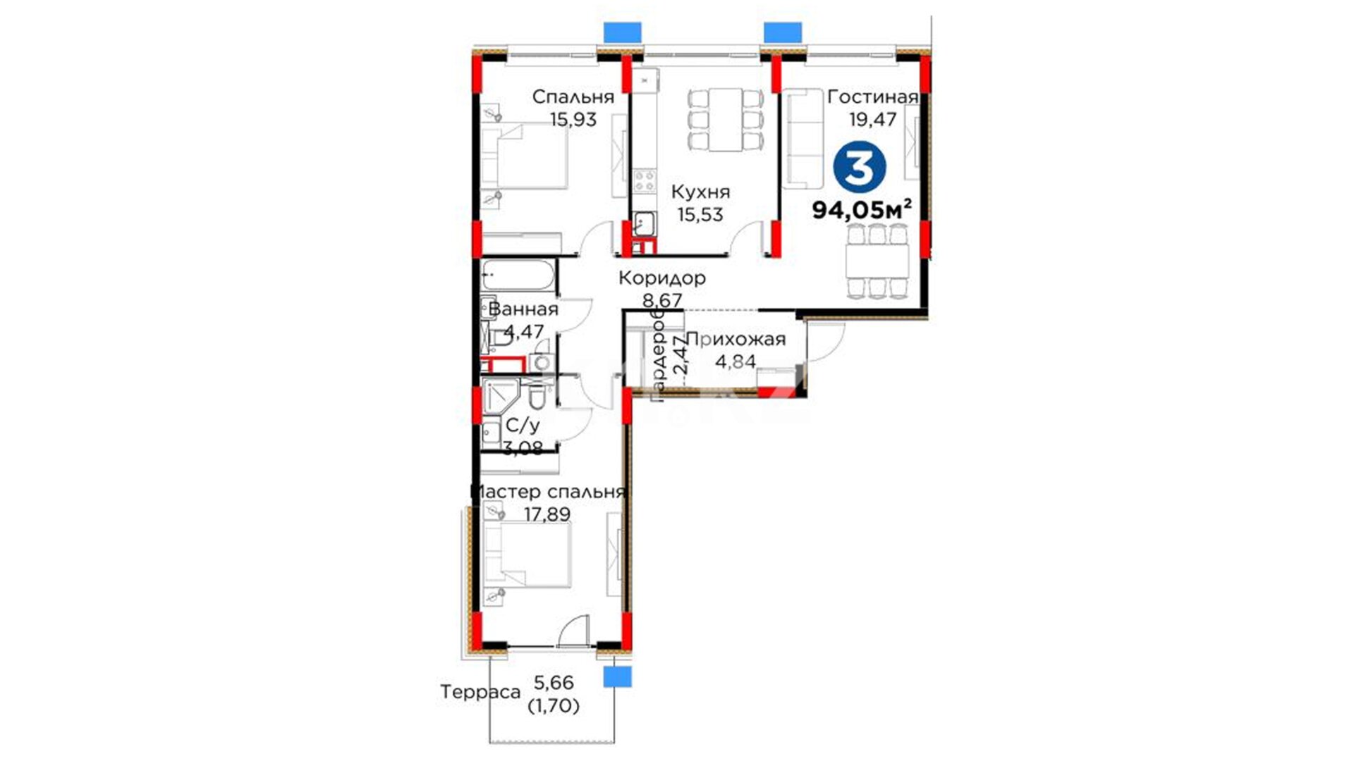 ЖК Bosaga, 3-комнатная, цена 49 752 450 ₸, 529 000 ₸&nbsp;/&nbsp;м²