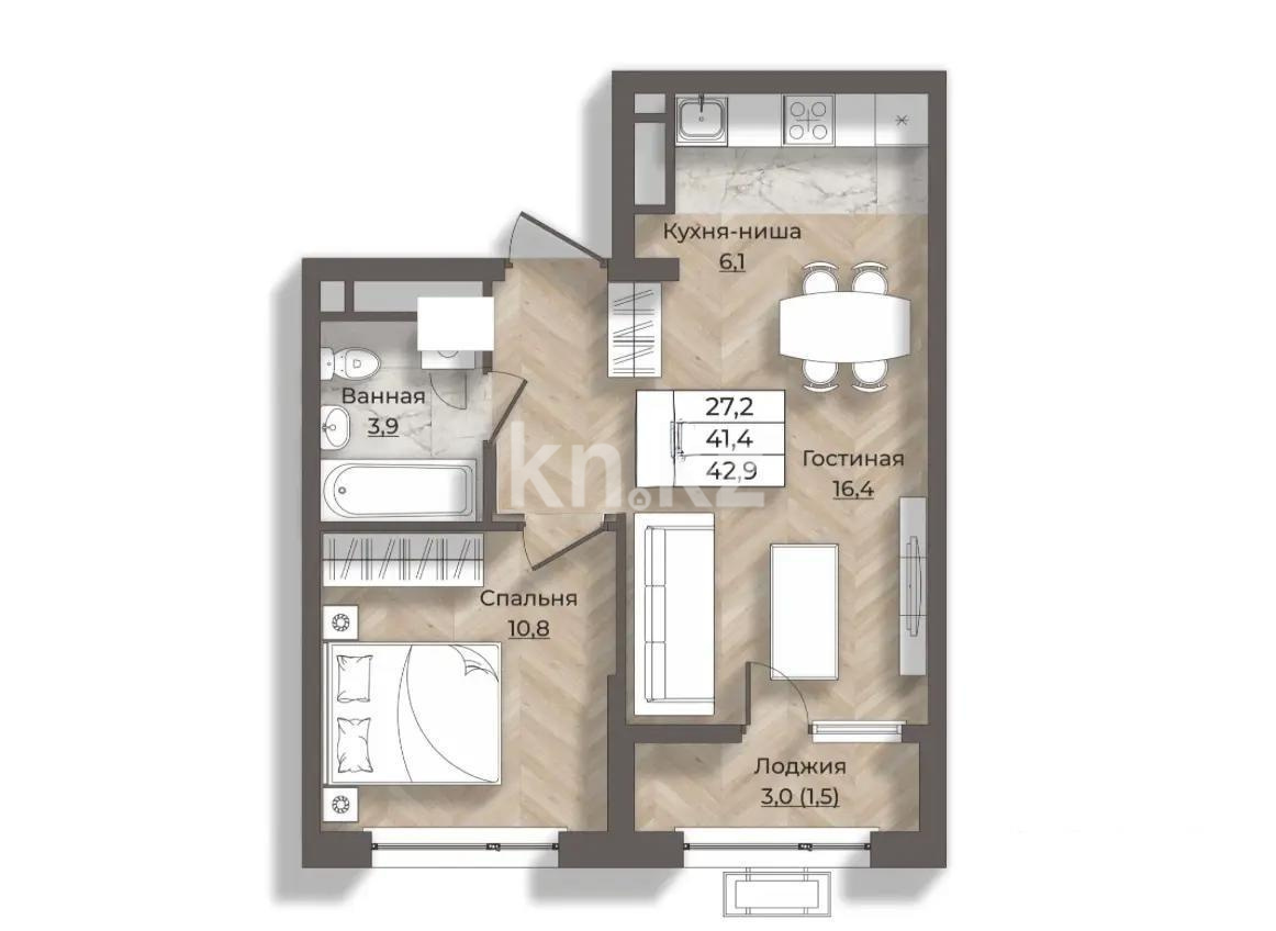 Продажа 2-комнатной квартиры, 42.5 м² в Алматы