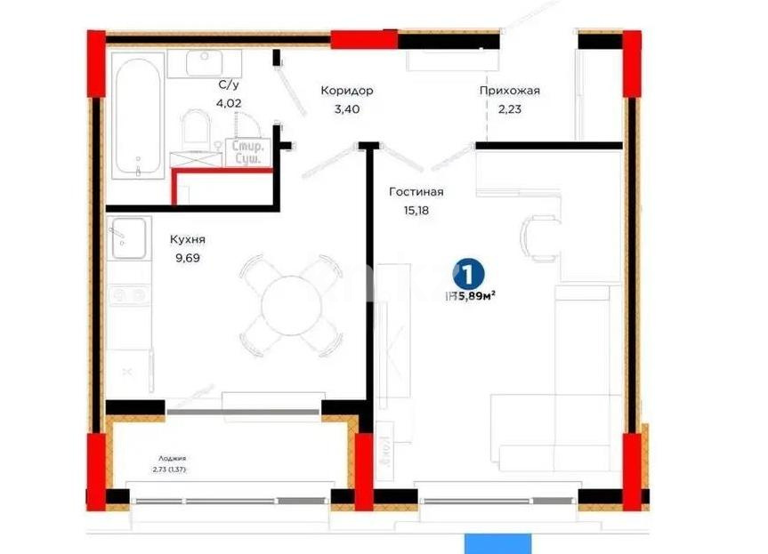Продажа 1-комнатной квартиры, 35.89 м² в Астане