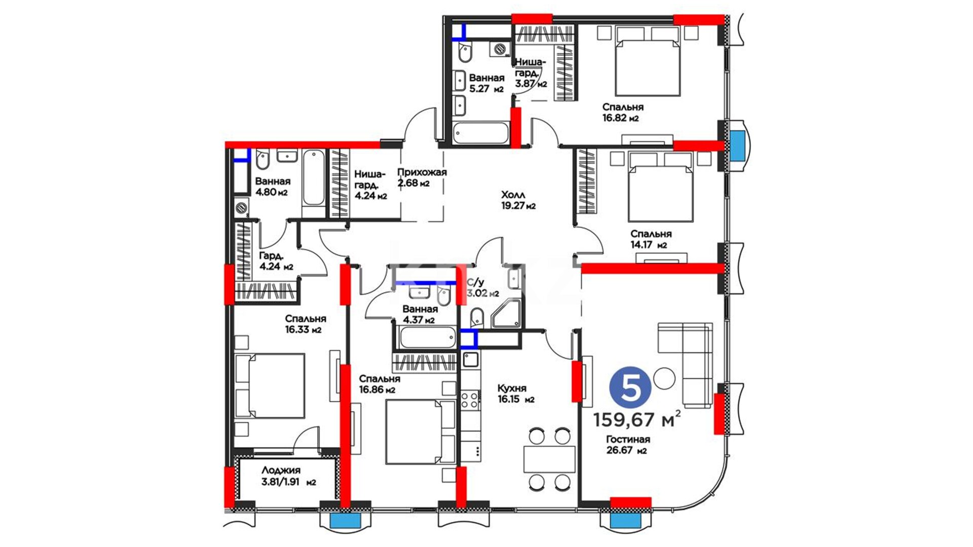 ЖК GreenLine.Prima, 5-комнатная, цена 176 914 360 ₸, 1 108 000 ₸&nbsp;/&nbsp;м²