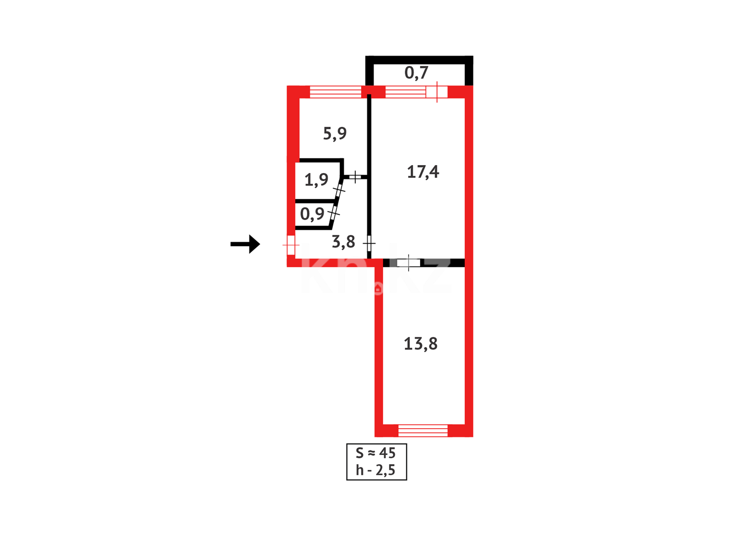 Продажа 2-комнатной квартиры, 45 м² в Караганде