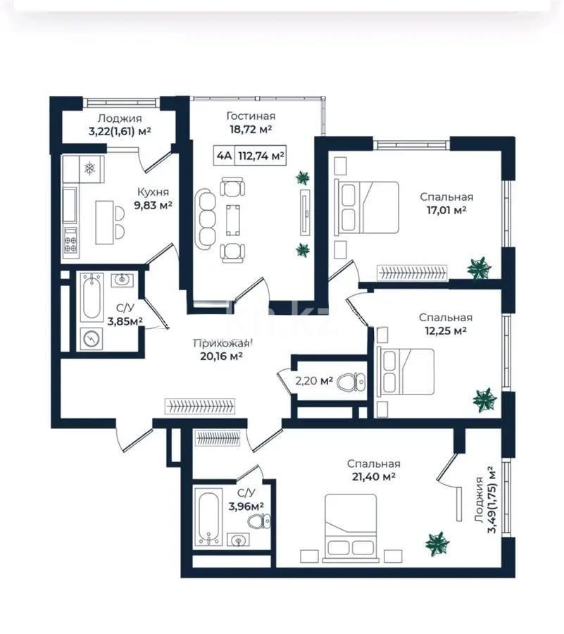 Продажа 4-комнатной квартиры, 112.74 м², пр. Абая, дом  118 в Алматы
