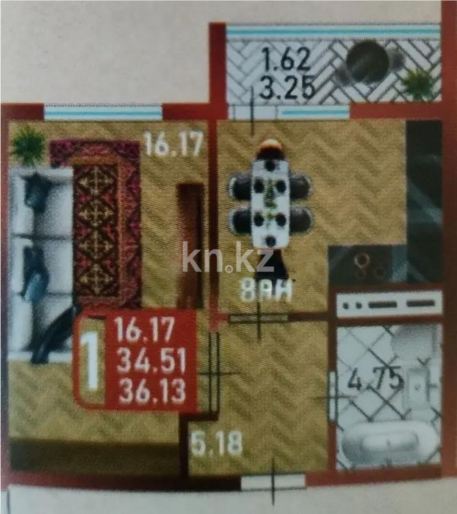 Продажа 2-комнатной квартиры, 37 м² в Астане