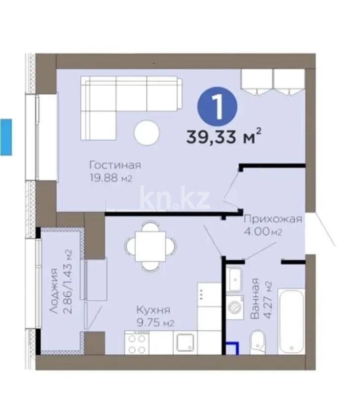 Продажа 1-комнатной квартиры, 39.3 м² в Астане
