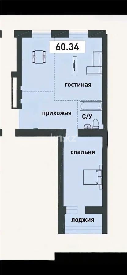Продажа 2-комнатной квартиры, 60.34 м² в Астане