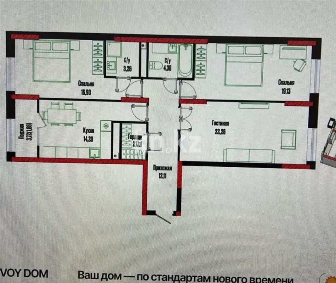 Продажа 3-комнатной квартиры, 97 м² в Астане