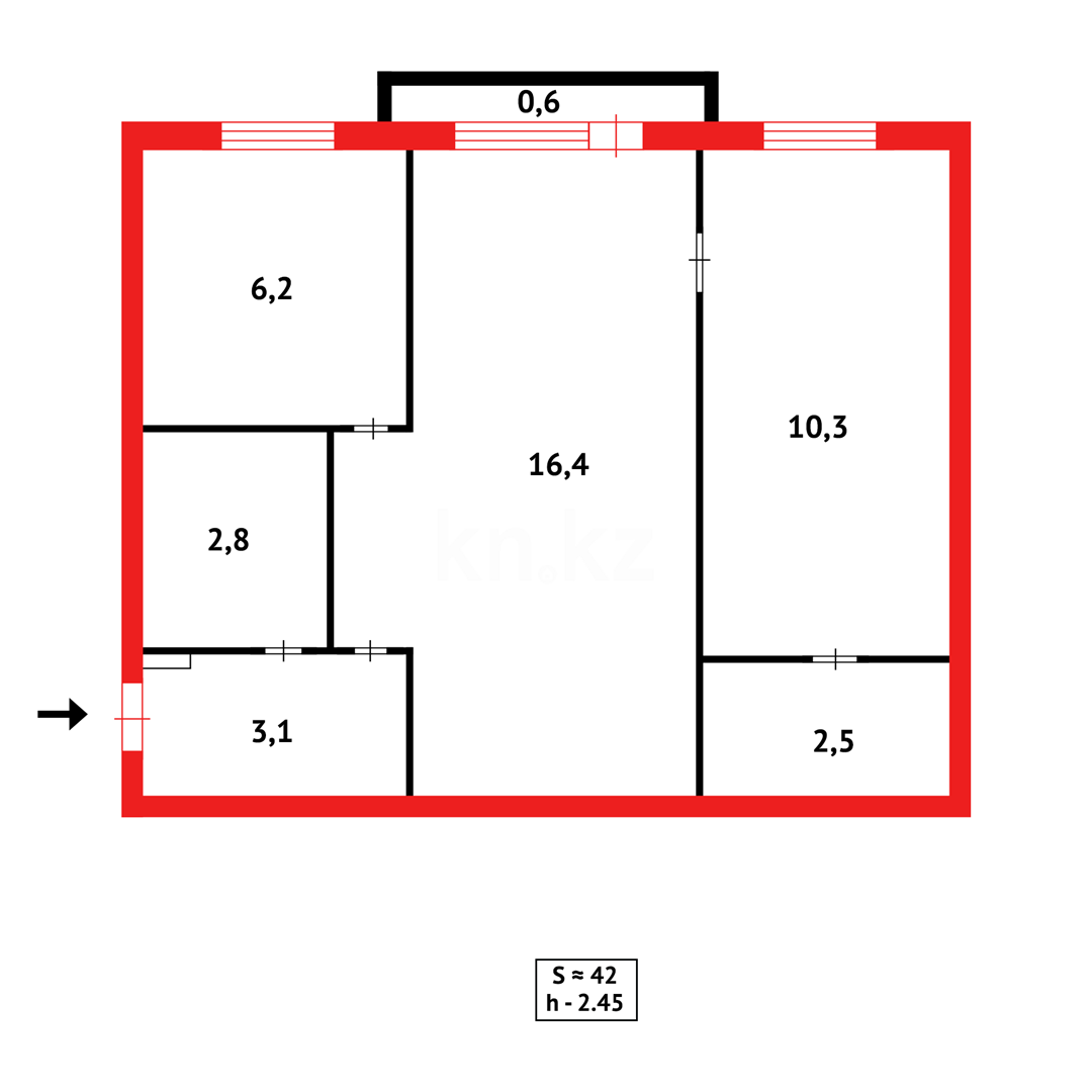 Продажа 2-комнатной квартиры, 42 м², ул. Мануильского в Караганде