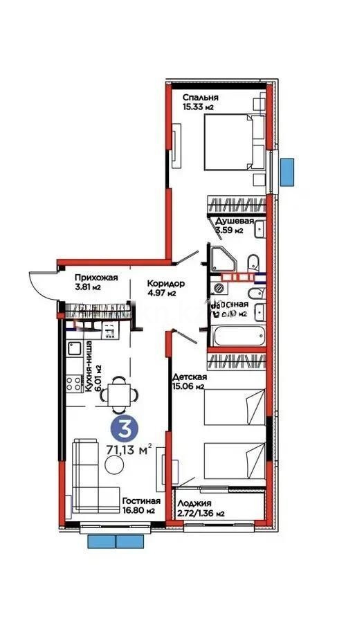 Продажа 3-комнатной квартиры, 71.13 м² в Алматы