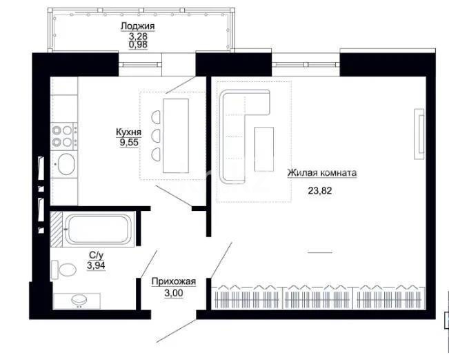 Продажа 1-комнатной квартиры, 27.98 м² в Астане