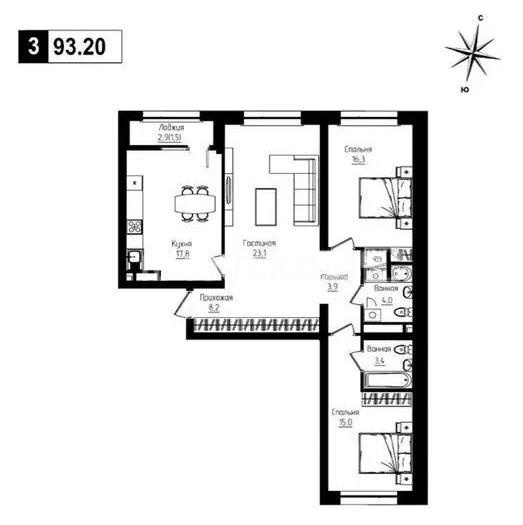 Продажа 3-комнатной квартиры, 93 м² в Алматы