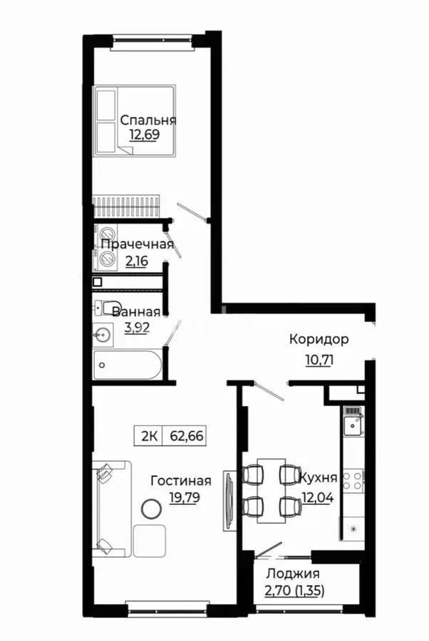 Продажа 2-комнатной квартиры, 62.66 м², пр. Улы Дала, дом  28 в Астане
