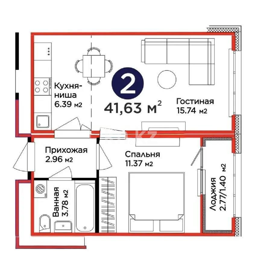 Продажа 2-комнатной квартиры, 42 м² в Астане