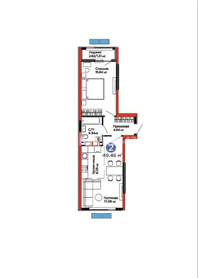 Продажа 2-комнатной квартиры, 49.46 м² в Алматы - фото 3