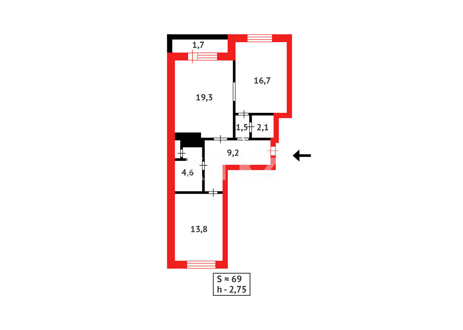 Продажа 3-комнатной квартиры, 70 м², ул. Бектурова в Астане - фото 17
