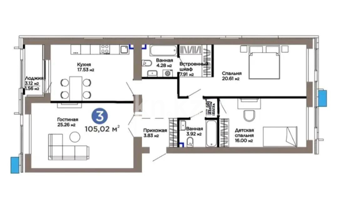 Продажа 3-комнатной квартиры, 105 м² в Астане