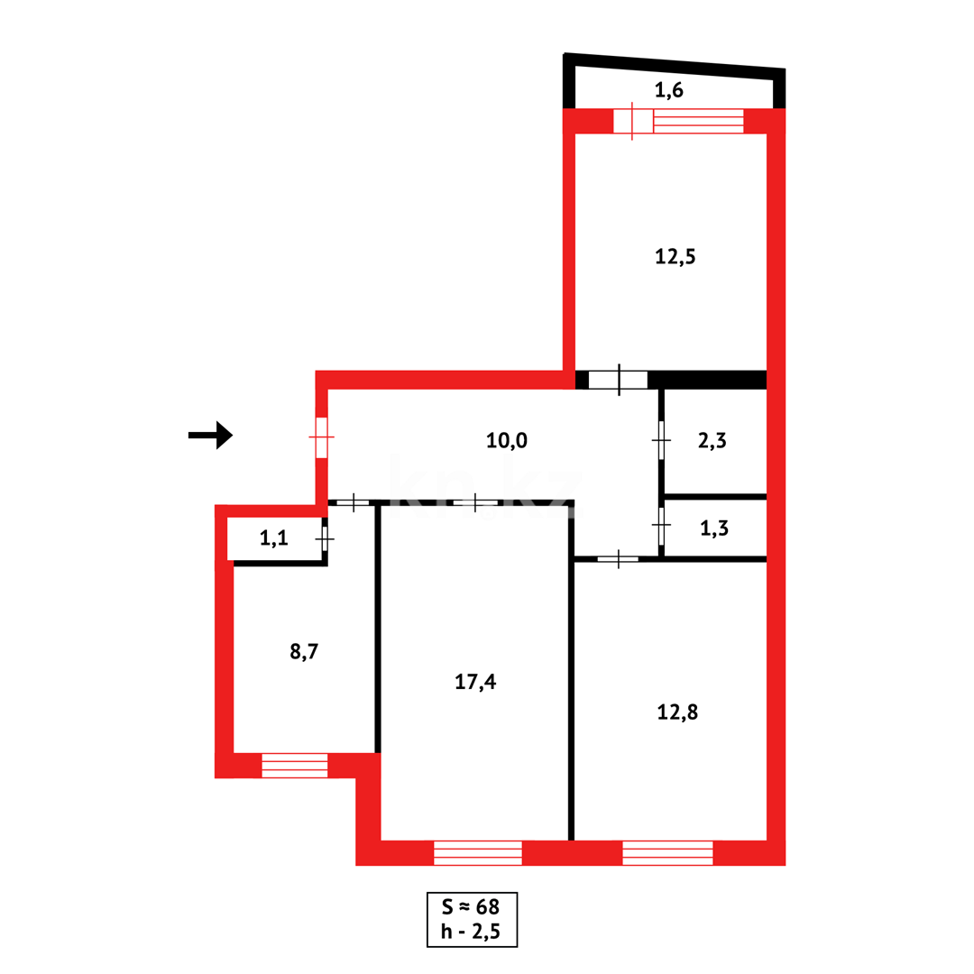 Продажа 3-комнатной квартиры, 68 м², мкр-н Восток-1, дом  16 в Караганде - фото 16